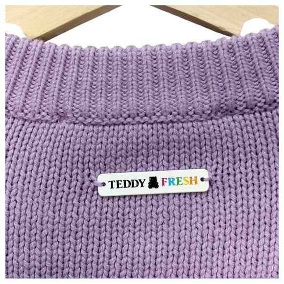 Teddy Fresh Sequin Bear Long sleeve Crew Neck Sweater Purple Size Small - Picture 8 of 8